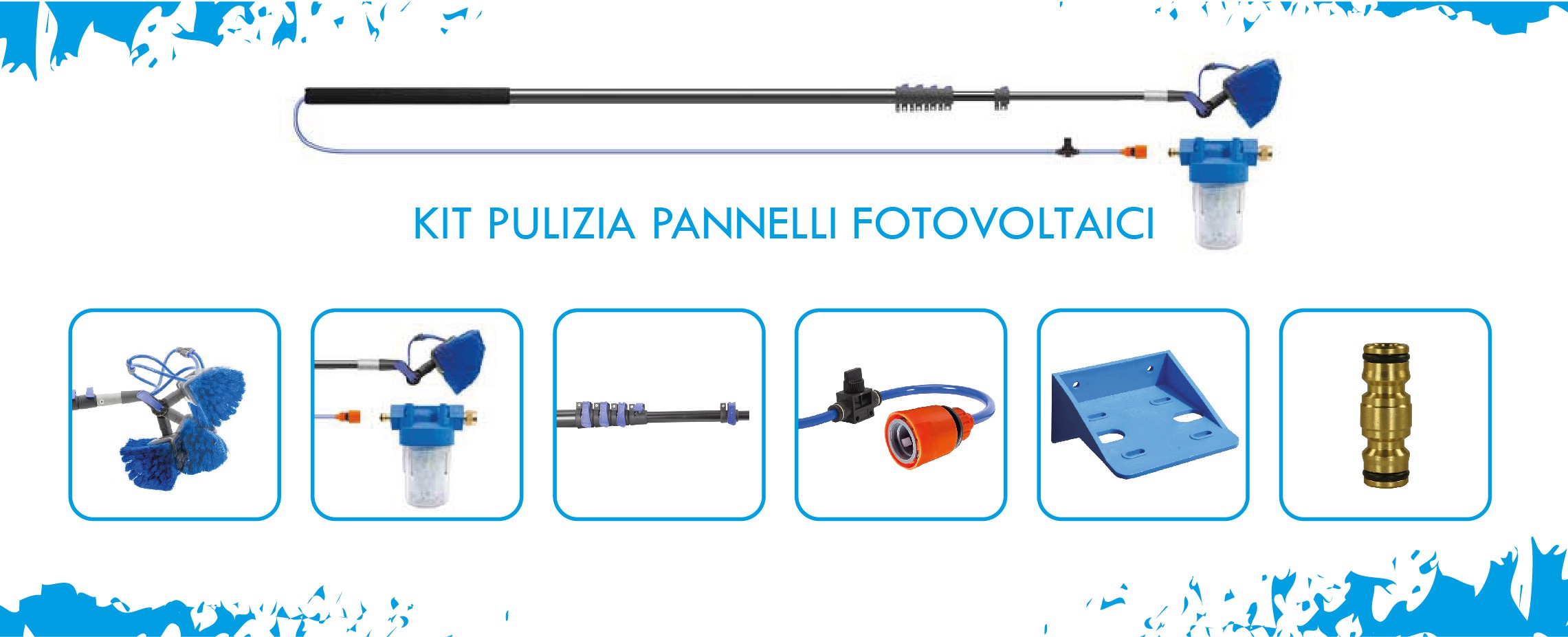 Lancia completa con accessori per pulizia dei pannelli fotovoltaici